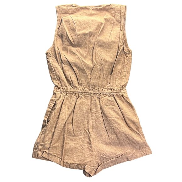 Chico Womens Sleeveless Linen-Blend Wrap Romper S Beige Cambodia - Picture 7 of 11